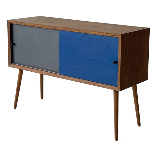 1970s Painted Danish Sliding Door Cabinet For Sale