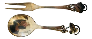 Late 19th Century Art Nouveau Cohr Organic Design Sterling Silver Berry Spoon and Olive Fork - 2 Pieces