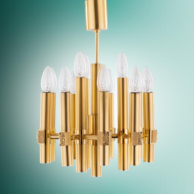 Mid-Century Modern Brutalist Chandelier in Brass with 12 Arms by Angelo Brotto for Esperia, Italy, 1960s For Sale - Image 3 of 9