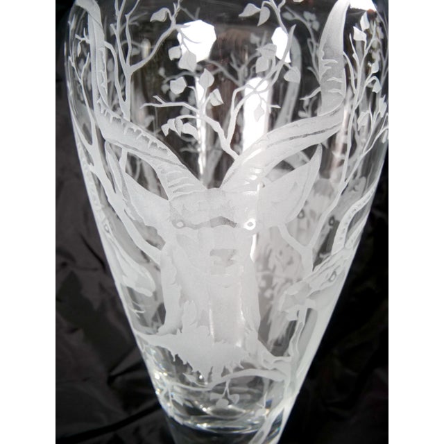 Glass Large 20th Century Decorative Vase With Etched Antelopes by Erika Van Dewark For Sale - Image 7 of 10