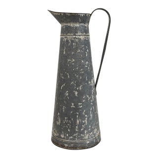 Vintage Galvanized Metal Flower Pitcher With Long Handle For Sale