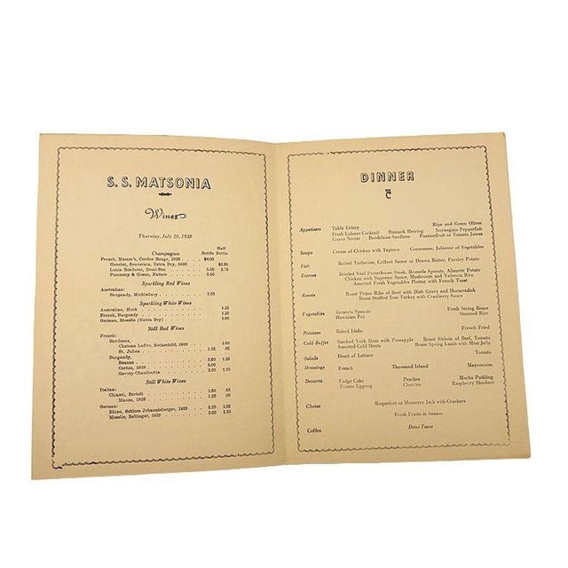 1938 Ss Mariposa Dinner Menu for Matson Lines Artwork by Frank McIntosh For Sale - Image 4 of 4