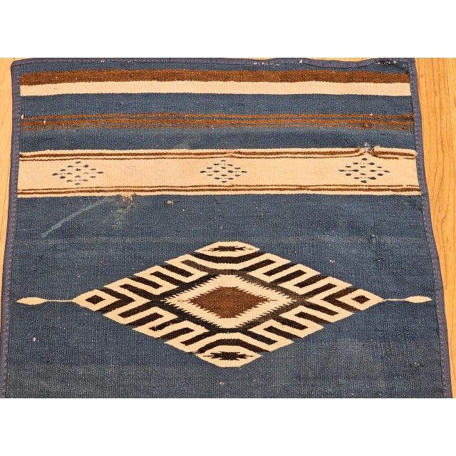 American Vintage Mexican Saltillo Serape Kilim Rug, Flat-Woven Wool Blanket, Royal Blue, 2x2 For Sale - Image 3 of 10