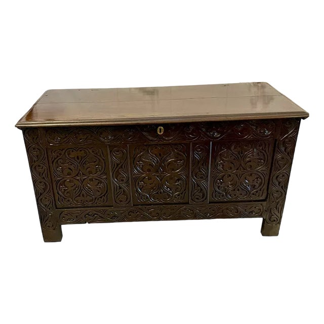 Carved Oak Coffer or Chest, 1720 For Sale