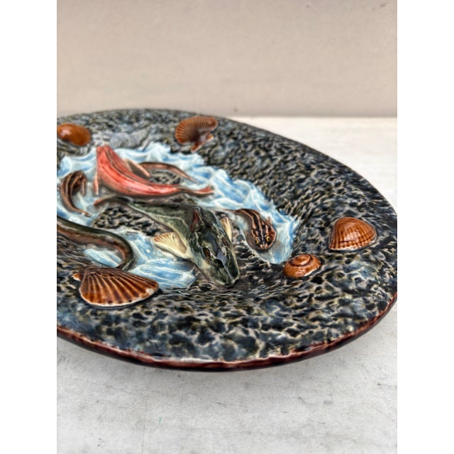 Late 19th Century 19th Century Majolica Palissy Fishs Wall Platter For Sale - Image 5 of 10