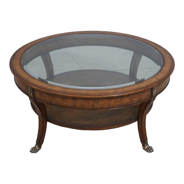 Maitland Smith Round Neoclassical Walnut Coffee Table For Sale