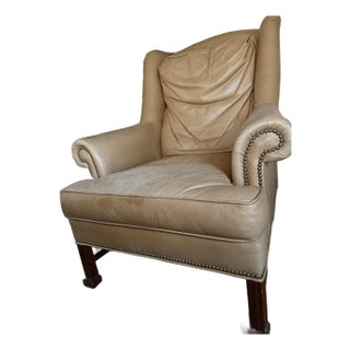 1990s Hickory Chair Leather Armchair For Sale