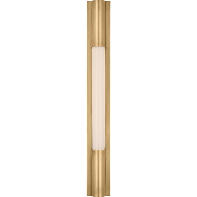 Ian K. Fowler for Visual Comfort Signature Ellington 24" Slimline Bath Light in Hand-Rubbed Antique Brass with White Glass For Sale