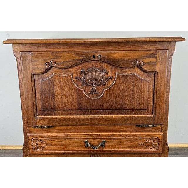 Vintage French Louis XVI Style Carved Oak Cabinet with Drawer For Sale - Image 5 of 15
