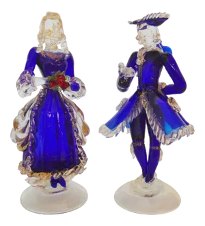 Mid-Century Murano Glass Lady & Gentleman Figures - a Pair
