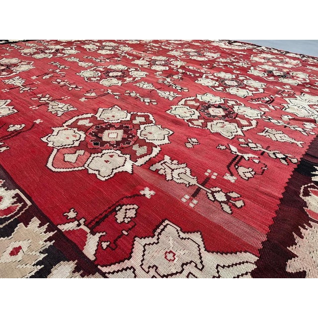 Red Vintage Turkish Square Kilim Rug in Wool For Sale - Image 8 of 14