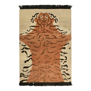 Rug & Kilim's Classic Rug in Brown & Black With Tiger Pictorial Design For Sale