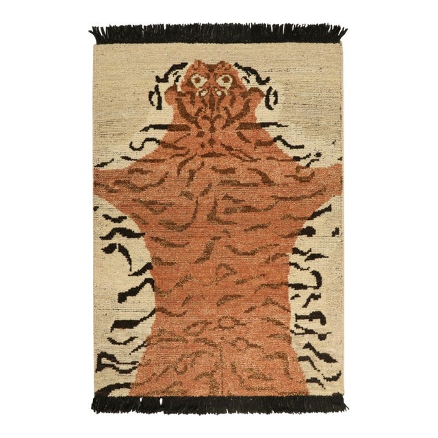 Rug & Kilim's Classic Rug in Brown & Black With Tiger Pictorial Design For Sale