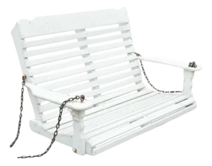 Mid 20th Century White Painted Wooden Slat Hanging Patio Swing