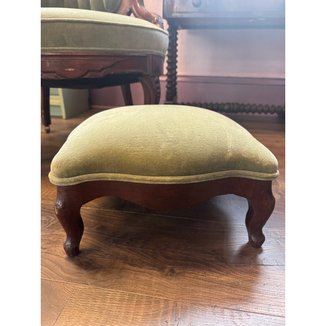 Antique Victorian Parlor Chair With Olive Green Upholstery For Sale - Image 9 of 9