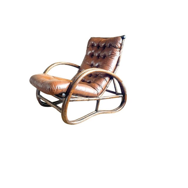 Vintage Bamboo and Leather Chair, 1970s For Sale - Image 9 of 17