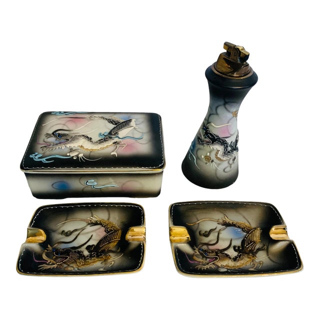 Mid 20th Century Dragonware Moriage Complete Smoking Ensemble - 4 Piece Set For Sale