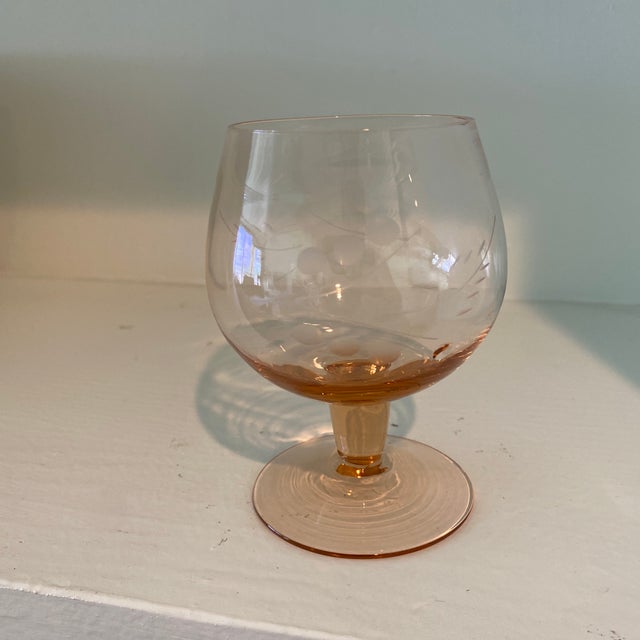 Shabby Chic Vintage Rose-Colored Etched Stemware- Set of 8 For Sale - Image 3 of 10