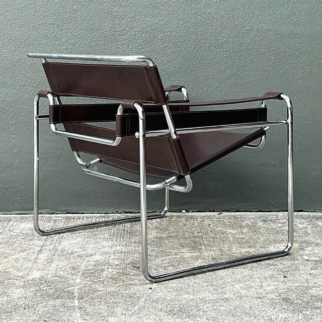 Vintage Chrome and Leather Lounge Chair After Wassily For Sale - Image 9 of 12