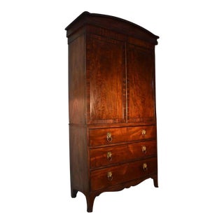 Antique 19th Century English Inlaid Mahogany George III Linen Press For Sale