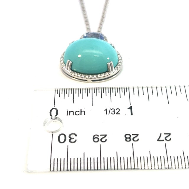 Persian Turquoise Sapphire Diamond Necklace 17" 14k WG 19.03 TCW Certified For Sale - Image 13 of 15