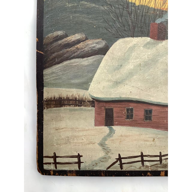 Antique Painted Palette With House in the Snow For Sale - Image 4 of 6