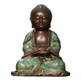 Late 19th Century Cloisonné Enamel Shakyamuni Buddha Statue, 5.01kg For Sale