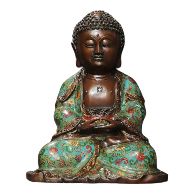 Late 19th Century Cloisonné Enamel Shakyamuni Buddha Statue, 5.01kg For Sale