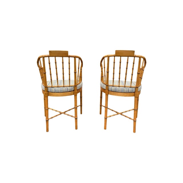 Baker Furniture Vintage Faux Bamboo Tub Chairs With Cane Seat and Cross