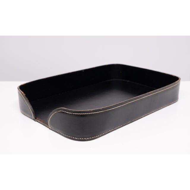 Large Stich Leather Desk Set by Jacques Adnet, 1970, Set of 7 For Sale - Image 10 of 18