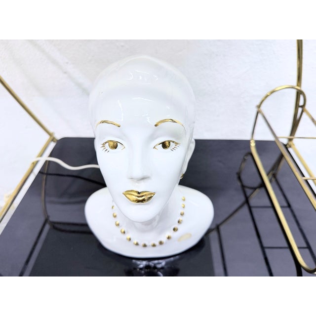 Italian Table Lamp with a Womans Head Made of Ceramic, 70s/80s Design, 1970s For Sale - Image 4 of 15