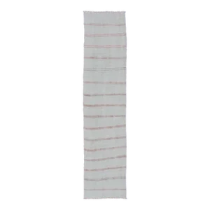 Striped Turkish Hand Woven Vintage Kilim Flat-Weave Rug in Shades of Soft Red and Cream