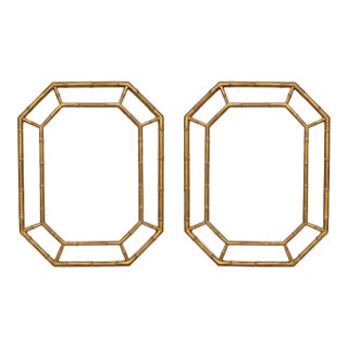 Mid-Century Hollywood Regency Style Faux Bamboo Giltwood Mirrors - Pair For Sale