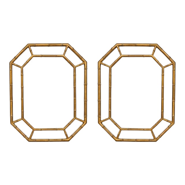 Mid-Century Hollywood Regency Style Faux Bamboo Giltwood Mirrors - Pair For Sale