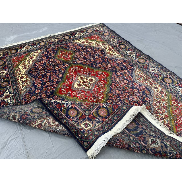 Hand-Knotted Navy Blue and Red Tabriz Medallion Wool Area Rug,6'8 X 5'1' For Sale - Image 11 of 13
