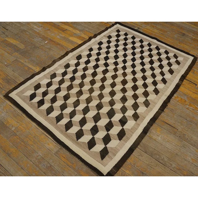 1920s Camel Tumbling Block American Navajo Carpet 3'4" X 4'10" Flatweave Wool Rug For Sale - Image 9 of 9