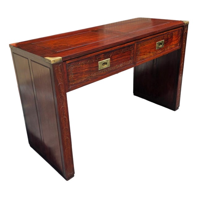English Regency Rosewood Writing Table With Elaborate Brass Wire Inlay and Brass Corner Mounts, Circa 1830 For Sale