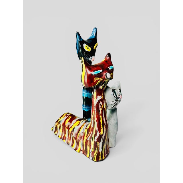 Polychrome Ceramic Cats Figure by Otello Rosa for San Polo, Venezia, 1950s For Sale - Image 4 of 6