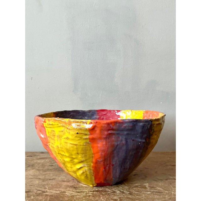 Ceramic Vintage Boho Striped Studio Pottery Bowl For Sale - Image 7 of 7