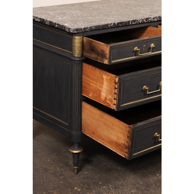 19th Century French Neoclassic Commode W/ Marble Top & Brass Pulls For Sale - Image 12 of 12