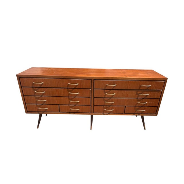 Vintage Italian Wooden Chest of Drawers with Brass Handles, 1950s For Sale - Image 6 of 9