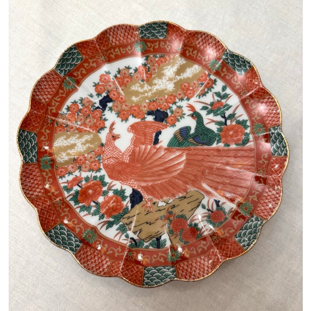 Vintage Japanese Imari Arita Peacock Scalloped Porcelain Dinner & Salad Plates - 8 Pieces For Sale - Image 9 of 12