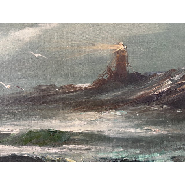 Textile 1950s Jose Luis Campuzano Oil on Canvas Large Seascape Painting For Sale - Image 7 of 9