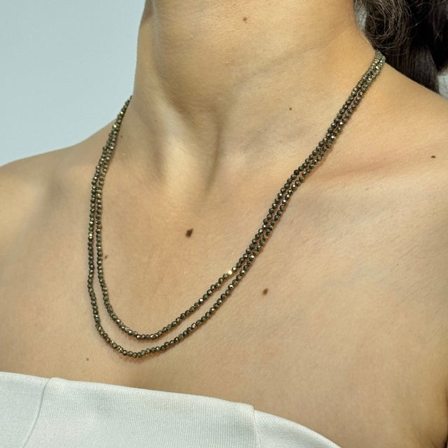 85 Ct Pyrite Beaded Double Strand Necklace With Silver Clasp 2.8mm Beads 22” Long For Sale - Image 10 of 15