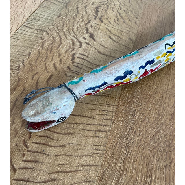 Rustic 1970s Hand-Carved & Hand-Painted Wooden Folk Art Snake For Sale - Image 3 of 15