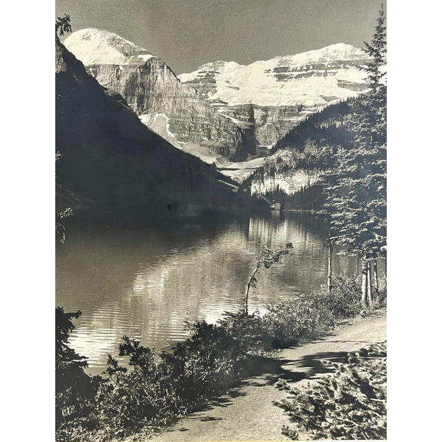 Vintage Black and White Lake Louise & Victoria Glacier Photograph, Alberta Landscape Print For Sale - Image 10 of 10