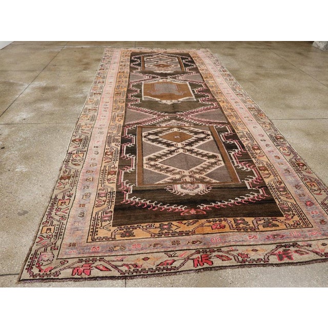 Gray Galerie Shabab Collection Mid-20th Century Turkish Anatolian Wide Gallery Runner For Sale - Image 8 of 10