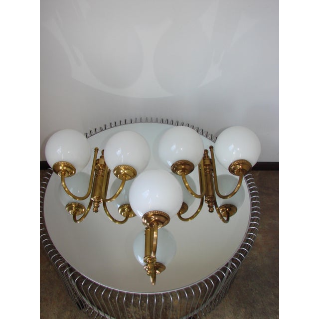 Vintage Brass Wall Lights with Frosted Glass Globes, 1960s, Set of 3 For Sale - Image 6 of 7