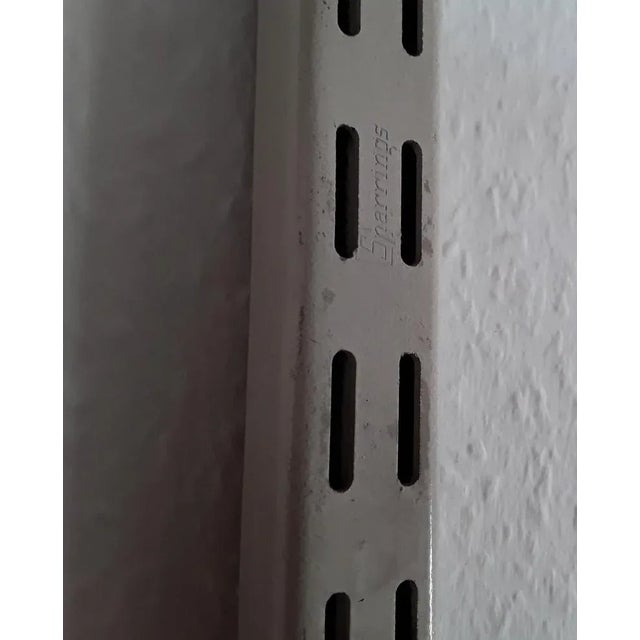 Mid-Century Minimalist Bookcase with Adjustable Shelves in Yellow-Brown Wood and Book Supports for White Painted Iron Frame from Sparrings For Sale - Image 6 of 7