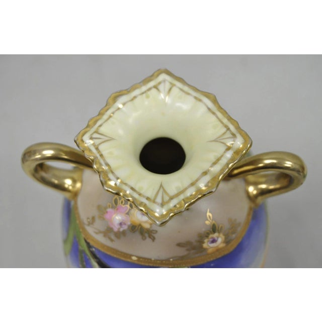 Antique Nippon Moriage Hand Painted Porcelain Purple Iris & Gold Gilt Vase Pair For Sale - Image 15 of 18